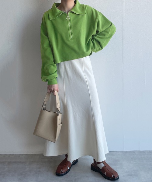 w closet（ダブルクローゼット）の「ハーフZIPクロップドスウェット（スウェット・レディース・オフホワイト/オレンジ/グリーン・FREE）」の12枚目の写真