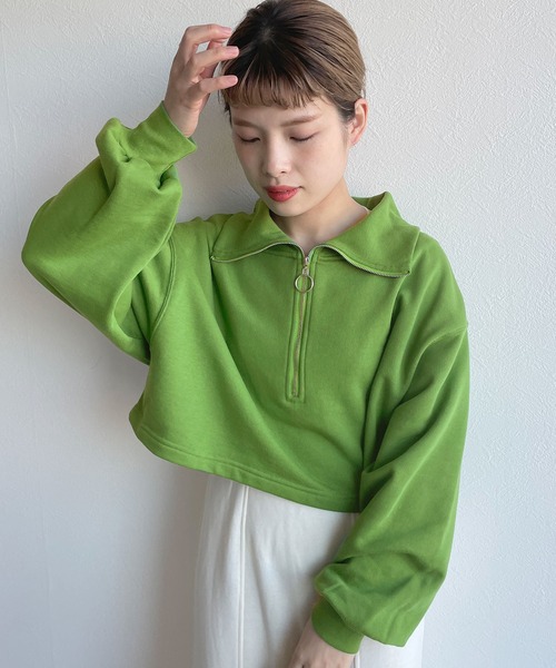 w closet（ダブルクローゼット）の「ハーフZIPクロップドスウェット（スウェット・レディース・オフホワイト/オレンジ/グリーン・FREE）」の13枚目の写真
