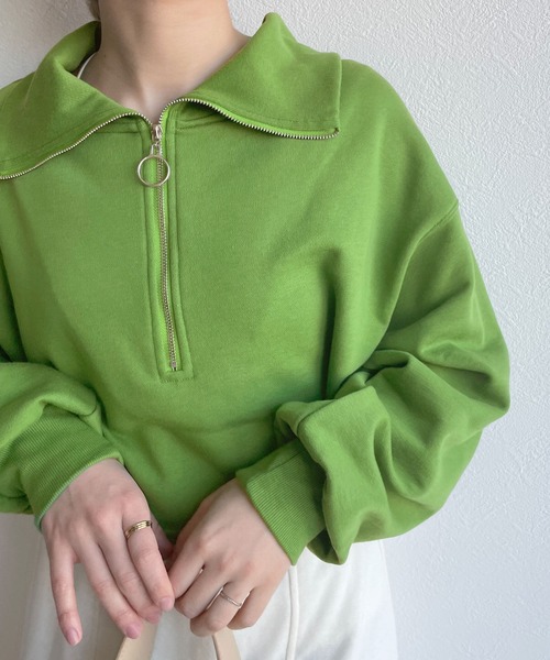 w closet（ダブルクローゼット）の「ハーフZIPクロップドスウェット（スウェット・レディース・オフホワイト/オレンジ/グリーン・FREE）」の14枚目の写真