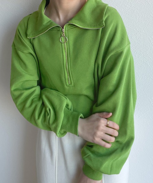 w closet（ダブルクローゼット）の「ハーフZIPクロップドスウェット（スウェット・レディース・オフホワイト/オレンジ/グリーン・FREE）」の16枚目の写真