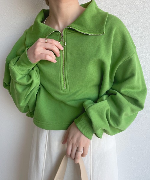 w closet（ダブルクローゼット）の「ハーフZIPクロップドスウェット（スウェット・レディース・オフホワイト/オレンジ/グリーン・FREE）」の18枚目の写真