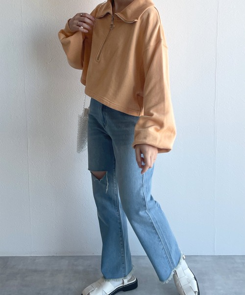 w closet（ダブルクローゼット）の「ハーフZIPクロップドスウェット（スウェット・レディース・オフホワイト/オレンジ/グリーン・FREE）」の21枚目の写真