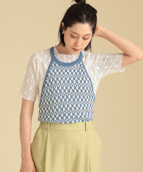 Ray BEAMS（レイビームス）の「Ray BEAMS / 柄編み ホルター キャミ ニット（その他トップス・レディース・ブラック/ブルー系その他2・ONE SIZE）」の6枚目の写真