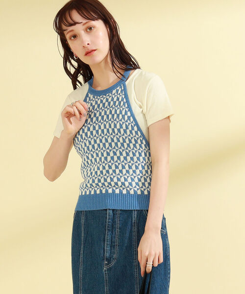 Ray BEAMS（レイビームス）の「Ray BEAMS / 柄編み ホルター キャミ ニット（その他トップス・レディース・ブラック/ブルー系その他2・ONE SIZE）」の10枚目の写真