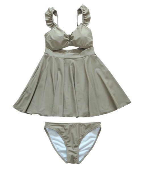Dalfwin（ダールフィン）の「2022 S/S 春夏 水着レディース ハイウエスト切り替えフリルワンピース（水着・レディース・グリーン/ブラック/グレイッシュベージュ・SMALL/MEDIUM/LARGE）」の21枚目の写真