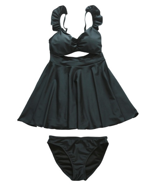 Dalfwin（ダールフィン）の「2022 S/S 春夏 水着レディース ハイウエスト切り替えフリルワンピース（水着・レディース・グリーン/ブラック/グレイッシュベージュ・SMALL/MEDIUM/LARGE）」の11枚目の写真