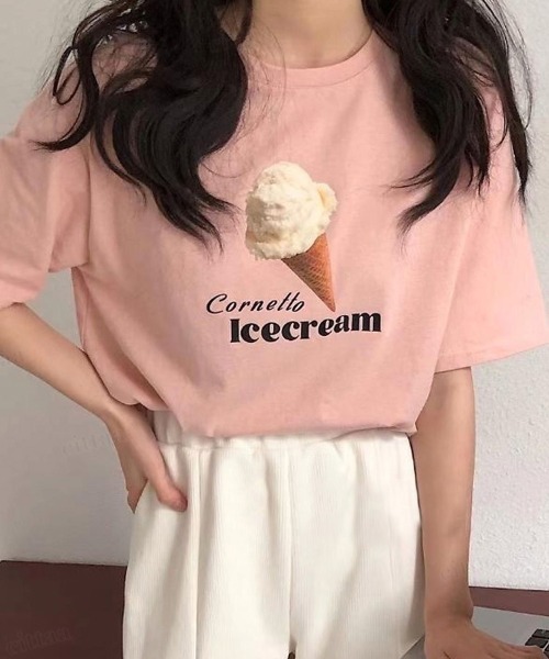 Dalfwin（ダールフィン）の「SWEETSプリント半袖Tシャツ（Tシャツ/カットソー・レディース・ホワイト/ピンク/クリーム・FREE）」の3枚目の写真