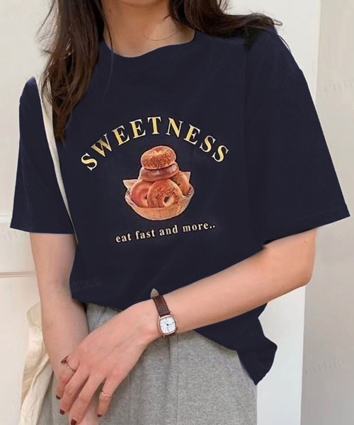 Dalfwin（ダールフィン）の「SWEETSプリント半袖Tシャツ（Tシャツ/カットソー・レディース・ホワイト/ピンク/クリーム・FREE）」の7枚目の写真