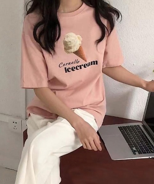 Dalfwin（ダールフィン）の「SWEETSプリント半袖Tシャツ（Tシャツ/カットソー・レディース・ホワイト/ピンク/クリーム・FREE）」の8枚目の写真