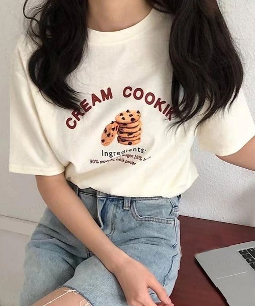 Dalfwin（ダールフィン）の「SWEETSプリント半袖Tシャツ（Tシャツ/カットソー・レディース・ホワイト/ピンク/クリーム・FREE）」の6枚目の写真