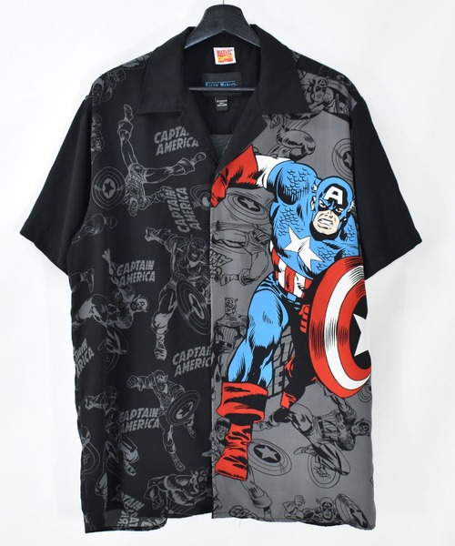 MARVEL(マーベル)の「【ヴィンテージ古着】MARVEL/マーベル ''キャプテンアメリカ'' 半袖シャツ(シャツ/ブラウス・メンズ・ブラック・LARGE)」の1枚目の写真
