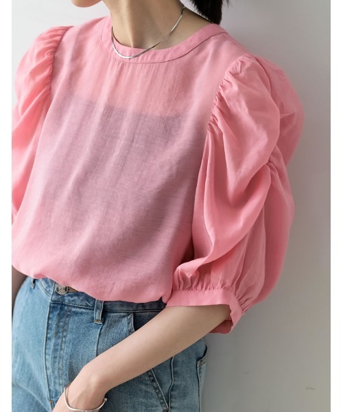 Re:EDIT(リエディ)の「シャーリングショルダーシアートップス(シャツ/ブラウス・レディース・ブラック/ホワイト/ピンク/ブルー/グリーン・MEDIUM/LARGE)」の7枚目の写真