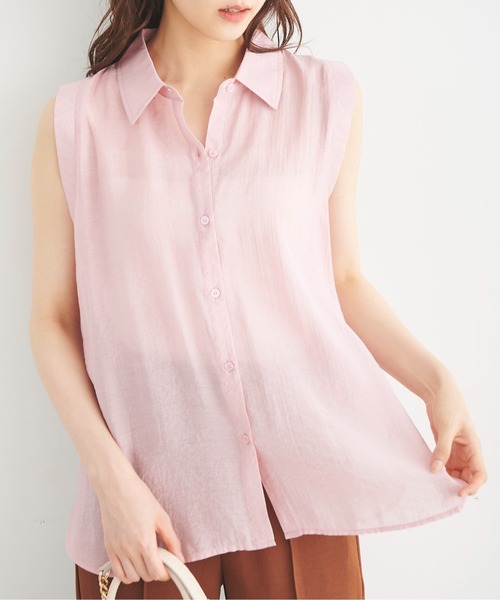 FREE'S MART（フリーズマート）の「シアーノースリーブブラウス（シャツ/ブラウス・レディース・グリーン/ホワイト/ピンク・FREE）」の3枚目の写真