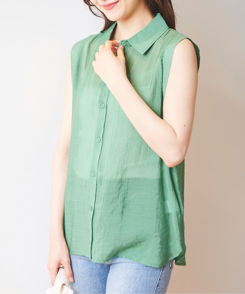 FREE'S MART（フリーズマート）の「シアーノースリーブブラウス（シャツ/ブラウス・レディース・グリーン/ホワイト/ピンク・FREE）」の2枚目の写真
