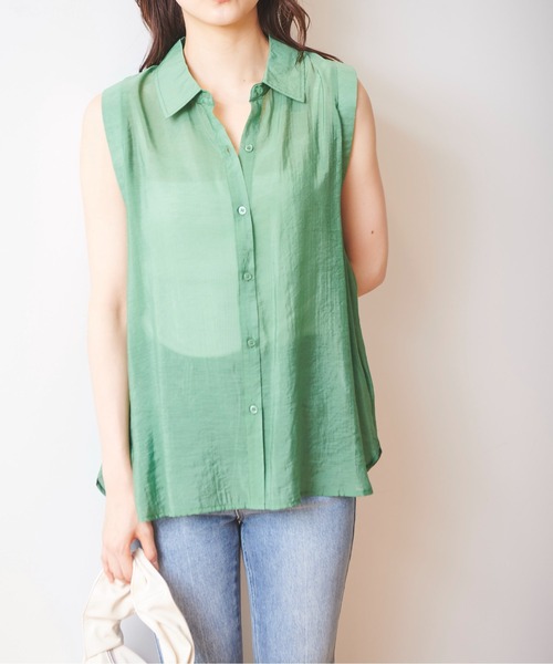 FREE'S MART（フリーズマート）の「シアーノースリーブブラウス（シャツ/ブラウス・レディース・グリーン/ホワイト/ピンク・FREE）」の12枚目の写真
