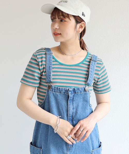 andme(アンドミー)の「テレコリブ半袖前後2wayTシャツ(Tシャツ/カットソー・レディース・ブラック/オフホワイト/パープル/ライトグリーン/ネイビー系/グリーン系/スモーキーグリーン系・M)」の10枚目の写真