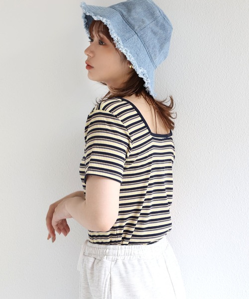 andme(アンドミー)の「テレコリブ半袖前後2wayTシャツ(Tシャツ/カットソー・レディース・ブラック/オフホワイト/パープル/ライトグリーン/ネイビー系/グリーン系/スモーキーグリーン系・M)」の14枚目の写真