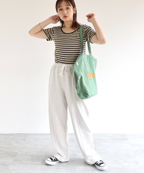 andme(アンドミー)の「テレコリブ半袖前後2wayTシャツ(Tシャツ/カットソー・レディース・ブラック/オフホワイト/パープル/ライトグリーン/ネイビー系/グリーン系/スモーキーグリーン系・M)」の15枚目の写真