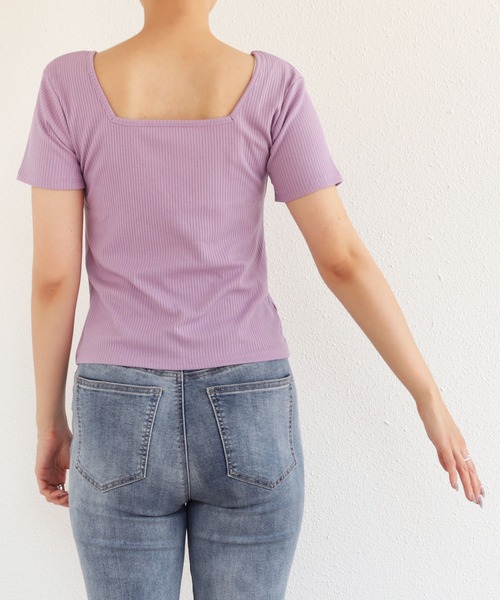andme(アンドミー)の「テレコリブ半袖前後2wayTシャツ(Tシャツ/カットソー・レディース・ブラック/オフホワイト/パープル/ライトグリーン/ネイビー系/グリーン系/スモーキーグリーン系・M)」の22枚目の写真
