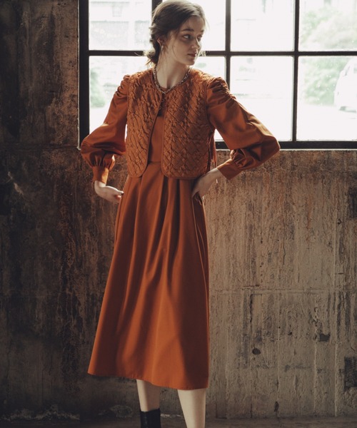 Cheek（チーク）の「キルティングベストＳＥＴワンピース（ワンピース・レディース・ブラウン/オレンジ/アイボリー・MEDIUM）」の6枚目の写真