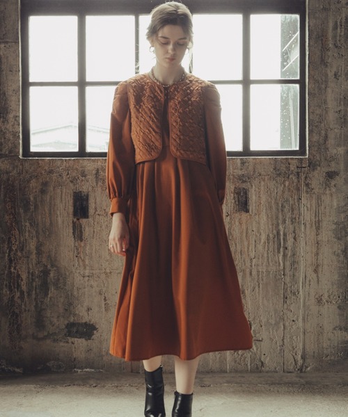 Cheek（チーク）の「キルティングベストＳＥＴワンピース（ワンピース・レディース・ブラウン/オレンジ/アイボリー・MEDIUM）」の7枚目の写真