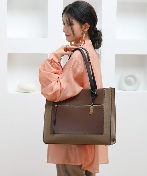 Ungrid（アングリッド）の「【Ungrid/アングリッド】配色スクエア　ラージトートバッグ（トートバッグ・レディース・ブラック/カーキ/アイボリー/ベージュ系その他/スモークピンク・FREE）」の4枚目の写真