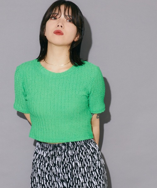 Bloom Closet(ブルームクローゼット)の「‘Wave’リンクルトップス(Tシャツ/カットソー・レディース・ホワイト/パープル/グリーン・MEDIUM/LARGE)」の6枚目の写真