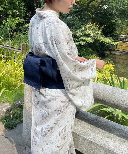 natural couture（ナチュラルクチュール）の「WEB限定/素朴な清楚感が漂う 変わり変わり結びたらし帯（和装小物・レディース・ネイビー/サーモンピンク・FREE）」の2枚目の写真