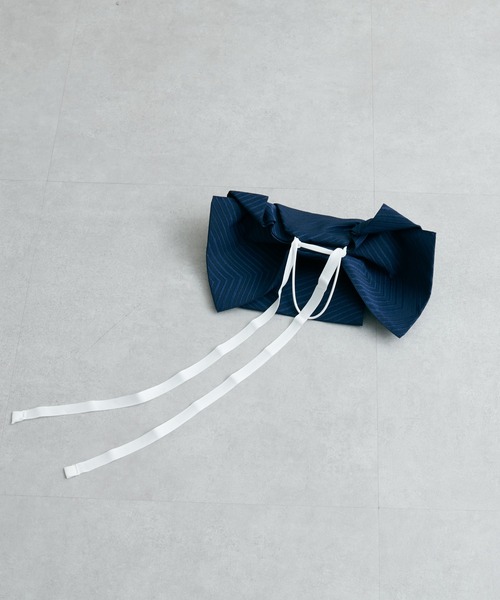 natural couture（ナチュラルクチュール）の「WEB限定/素朴な清楚感が漂う 変わり変わり結びたらし帯（和装小物・レディース・ネイビー/サーモンピンク・FREE）」の7枚目の写真