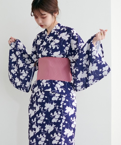 natural couture（ナチュラルクチュール）の「WEB限定/素朴な清楚感が漂う 変わり変わり結びたらし帯（和装小物・レディース・ネイビー/サーモンピンク・FREE）」の13枚目の写真