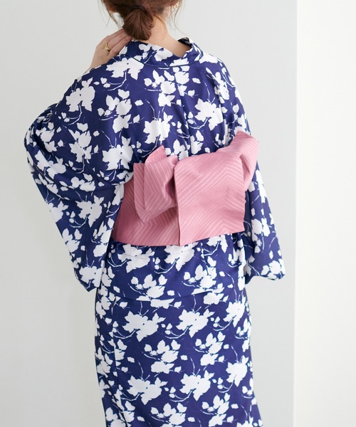 natural couture（ナチュラルクチュール）の「WEB限定/素朴な清楚感が漂う 変わり変わり結びたらし帯（和装小物・レディース・ネイビー/サーモンピンク・FREE）」の12枚目の写真