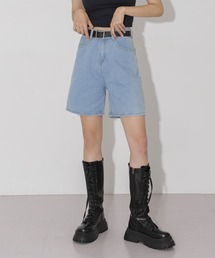 FOLLOWIN | ベルトSETデニムワイドハーフパンツ(デニムパンツ)