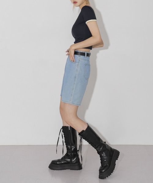 FOLLOWIN（フォロウィン）の「ベルトSETデニムワイドハーフパンツ（デニムパンツ・レディース・ライトブルー/ブルー・SMALL/MEDIUM/LARGE）」の5枚目の写真