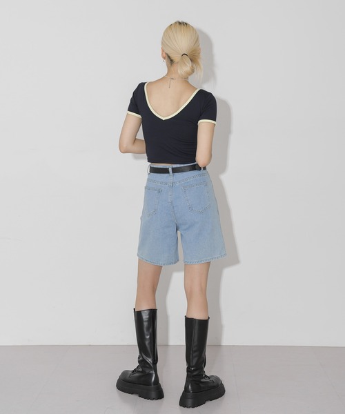 FOLLOWIN（フォロウィン）の「ベルトSETデニムワイドハーフパンツ（デニムパンツ・レディース・ライトブルー/ブルー・SMALL/MEDIUM/LARGE）」の7枚目の写真