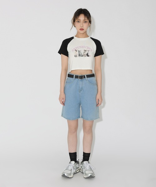 FOLLOWIN（フォロウィン）の「ベルトSETデニムワイドハーフパンツ（デニムパンツ・レディース・ライトブルー/ブルー・SMALL/MEDIUM/LARGE）」の10枚目の写真