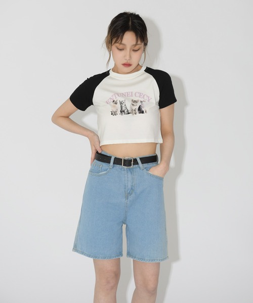 FOLLOWIN（フォロウィン）の「ベルトSETデニムワイドハーフパンツ（デニムパンツ・レディース・ライトブルー/ブルー・SMALL/MEDIUM/LARGE）」の11枚目の写真