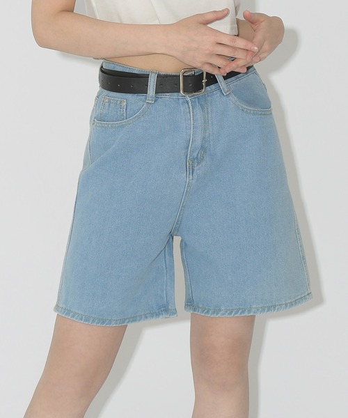 FOLLOWIN（フォロウィン）の「ベルトSETデニムワイドハーフパンツ（デニムパンツ・レディース・ライトブルー/ブルー・SMALL/MEDIUM/LARGE）」の13枚目の写真