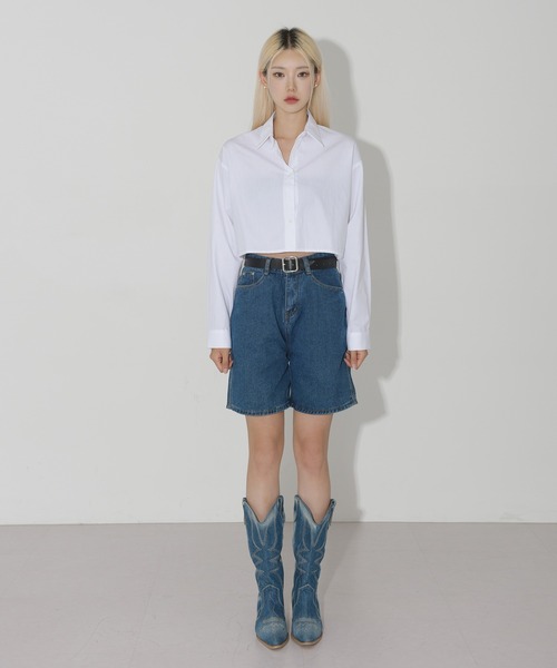 FOLLOWIN（フォロウィン）の「ベルトSETデニムワイドハーフパンツ（デニムパンツ・レディース・ライトブルー/ブルー・SMALL/MEDIUM/LARGE）」の16枚目の写真