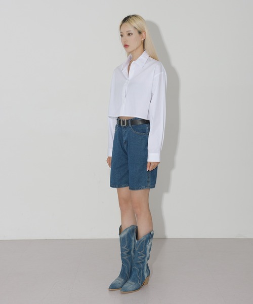 FOLLOWIN（フォロウィン）の「ベルトSETデニムワイドハーフパンツ（デニムパンツ・レディース・ライトブルー/ブルー・SMALL/MEDIUM/LARGE）」の17枚目の写真