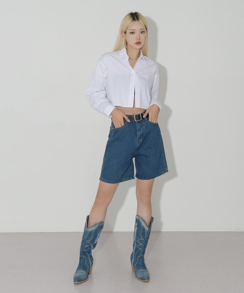 FOLLOWIN（フォロウィン）の「ベルトSETデニムワイドハーフパンツ（デニムパンツ・レディース・ライトブルー/ブルー・SMALL/MEDIUM/LARGE）」の18枚目の写真