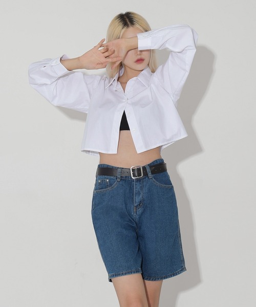 FOLLOWIN（フォロウィン）の「ベルトSETデニムワイドハーフパンツ（デニムパンツ・レディース・ライトブルー/ブルー・SMALL/MEDIUM/LARGE）」の22枚目の写真