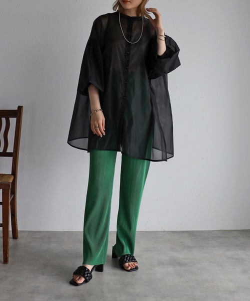 Bonjour Sagan（ボンジュールサガン）の「バックギャザーシアーシャツ（Tシャツ/カットソー・レディース・ライトグレー/ブラック/ライトベージュ・FREE）」の13枚目の写真