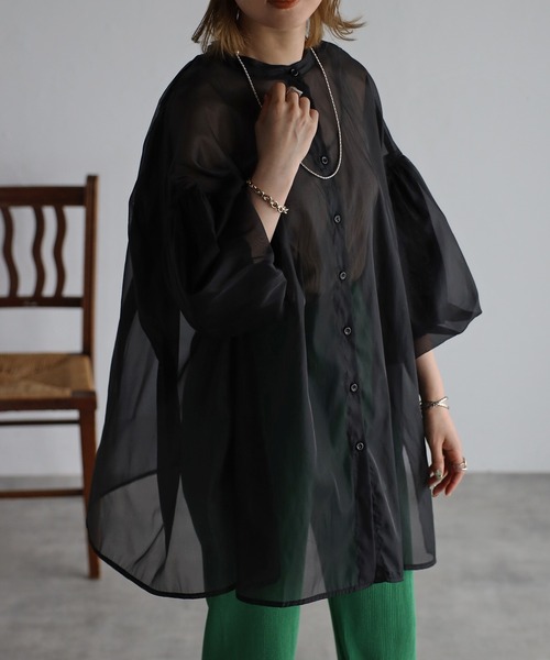 Bonjour Sagan（ボンジュールサガン）の「バックギャザーシアーシャツ（Tシャツ/カットソー・レディース・ライトグレー/ブラック/ライトベージュ・FREE）」の4枚目の写真