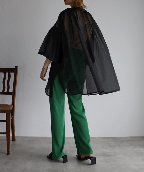 Bonjour Sagan（ボンジュールサガン）の「バックギャザーシアーシャツ（Tシャツ/カットソー・レディース・ライトグレー/ブラック/ライトベージュ・FREE）」の22枚目の写真