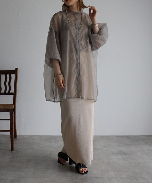 Bonjour Sagan（ボンジュールサガン）の「バックギャザーシアーシャツ（Tシャツ/カットソー・レディース・ライトグレー/ブラック/ライトベージュ・FREE）」の9枚目の写真