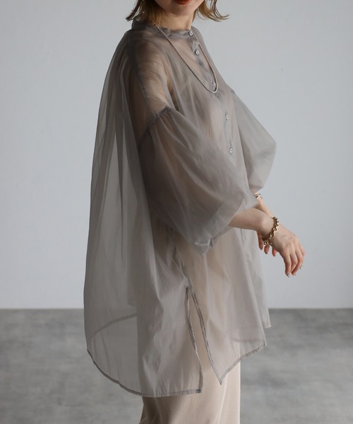 Bonjour Sagan（ボンジュールサガン）の「バックギャザーシアーシャツ（Tシャツ/カットソー・レディース・ライトグレー/ブラック/ライトベージュ・FREE）」の14枚目の写真