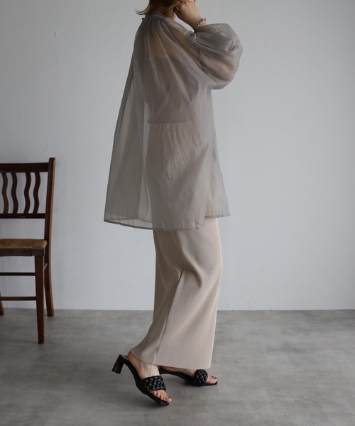 Bonjour Sagan（ボンジュールサガン）の「バックギャザーシアーシャツ（Tシャツ/カットソー・レディース・ライトグレー/ブラック/ライトベージュ・FREE）」の5枚目の写真