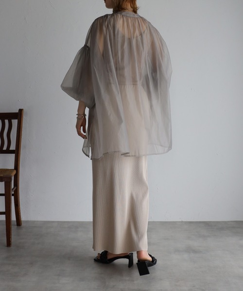 Bonjour Sagan（ボンジュールサガン）の「バックギャザーシアーシャツ（Tシャツ/カットソー・レディース・ライトグレー/ブラック/ライトベージュ・FREE）」の10枚目の写真