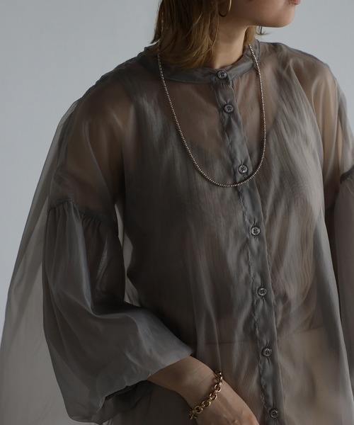 Bonjour Sagan（ボンジュールサガン）の「バックギャザーシアーシャツ（Tシャツ/カットソー・レディース・ライトグレー/ブラック/ライトベージュ・FREE）」の19枚目の写真