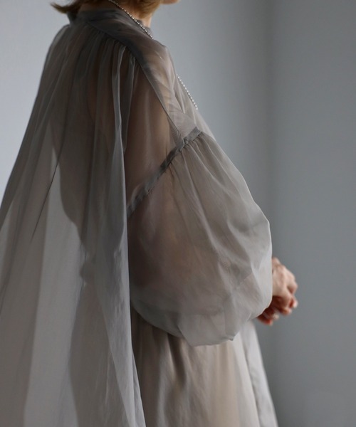 Bonjour Sagan（ボンジュールサガン）の「バックギャザーシアーシャツ（Tシャツ/カットソー・レディース・ライトグレー/ブラック/ライトベージュ・FREE）」の15枚目の写真